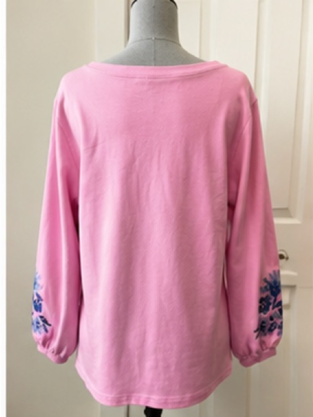 Ann Taylor Pink Floral Embroidered Balloon Sleeve Top Large - Picture 5 of 10